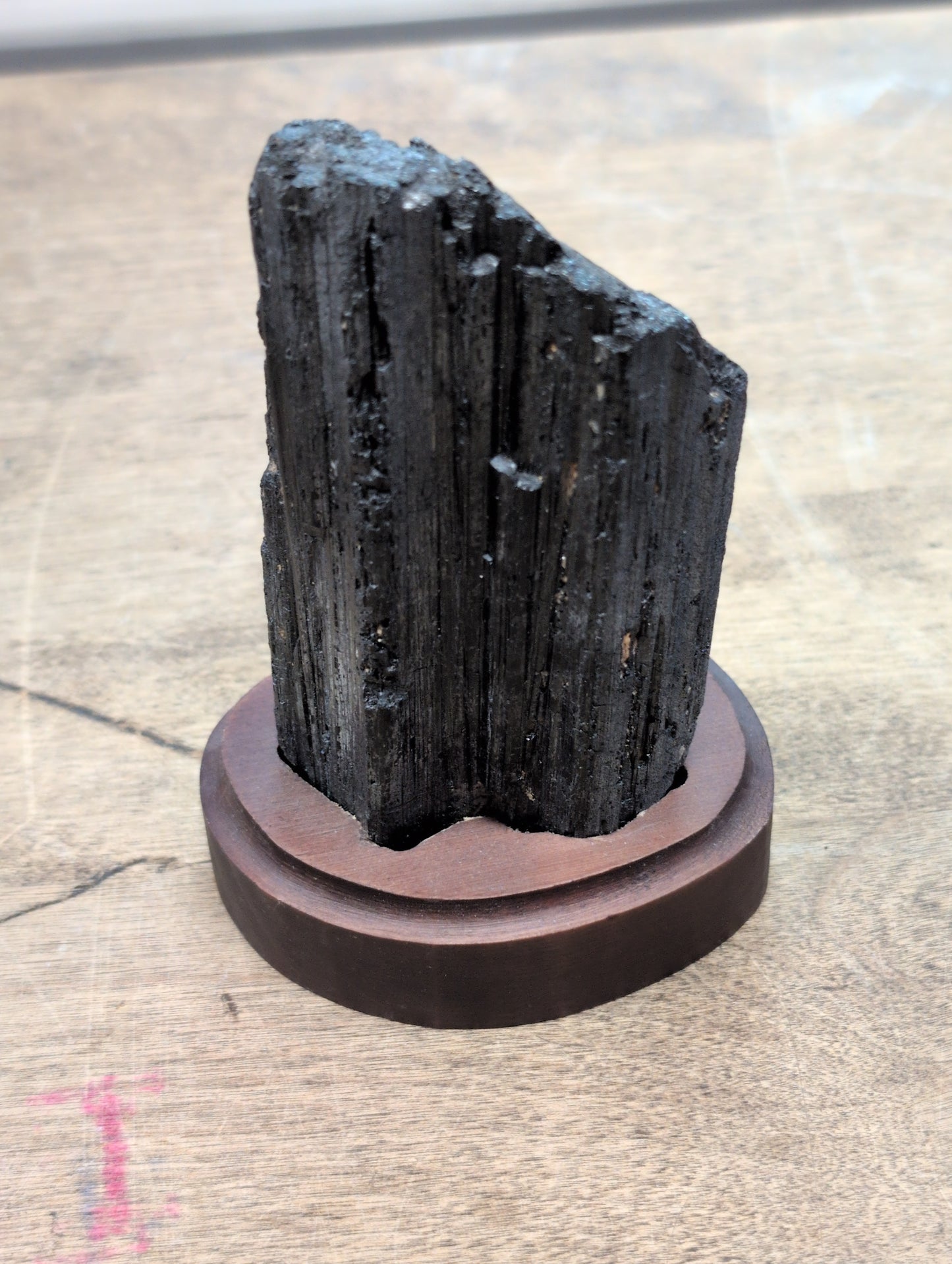 Black Tourmaline on Wood Base
