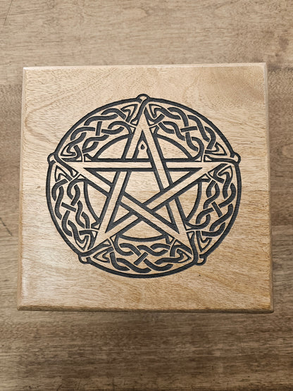 Wood Altar Table Engraved with Pentagram