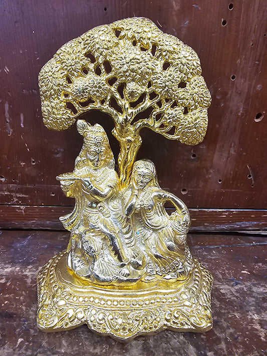 Krishna Radha Golden Color Statue 7"