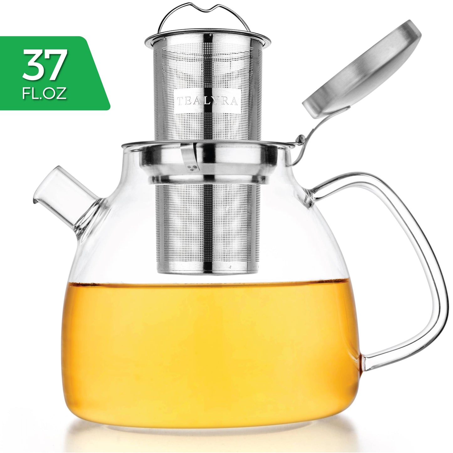 Lyra Glass Teapot Kettle 37 oz Stove Top Safe