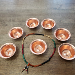 Set of Seven Copper Offering Bowls with Mala