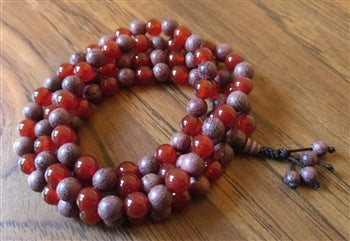Carnelian & Purpleheart Wood 108 Bead Mala - Prayer Beads - 8mm