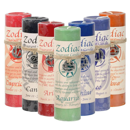 Zodiac Pillar Candle With Pewter Pendant