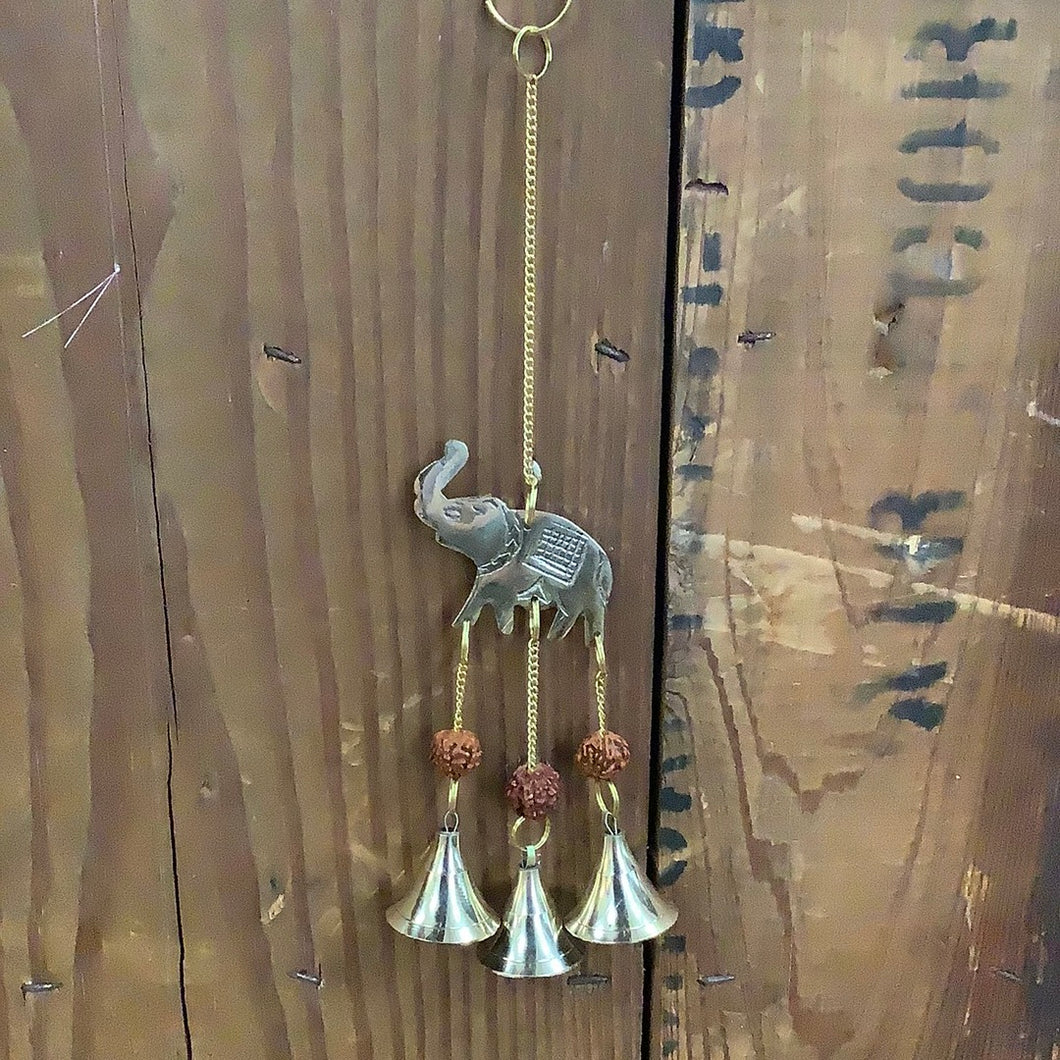 Elephant Brass Hanging Bells w/Rudraska