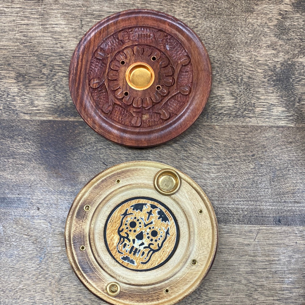 Wooden Circle 4in Incense Burner Tray cones or sticks