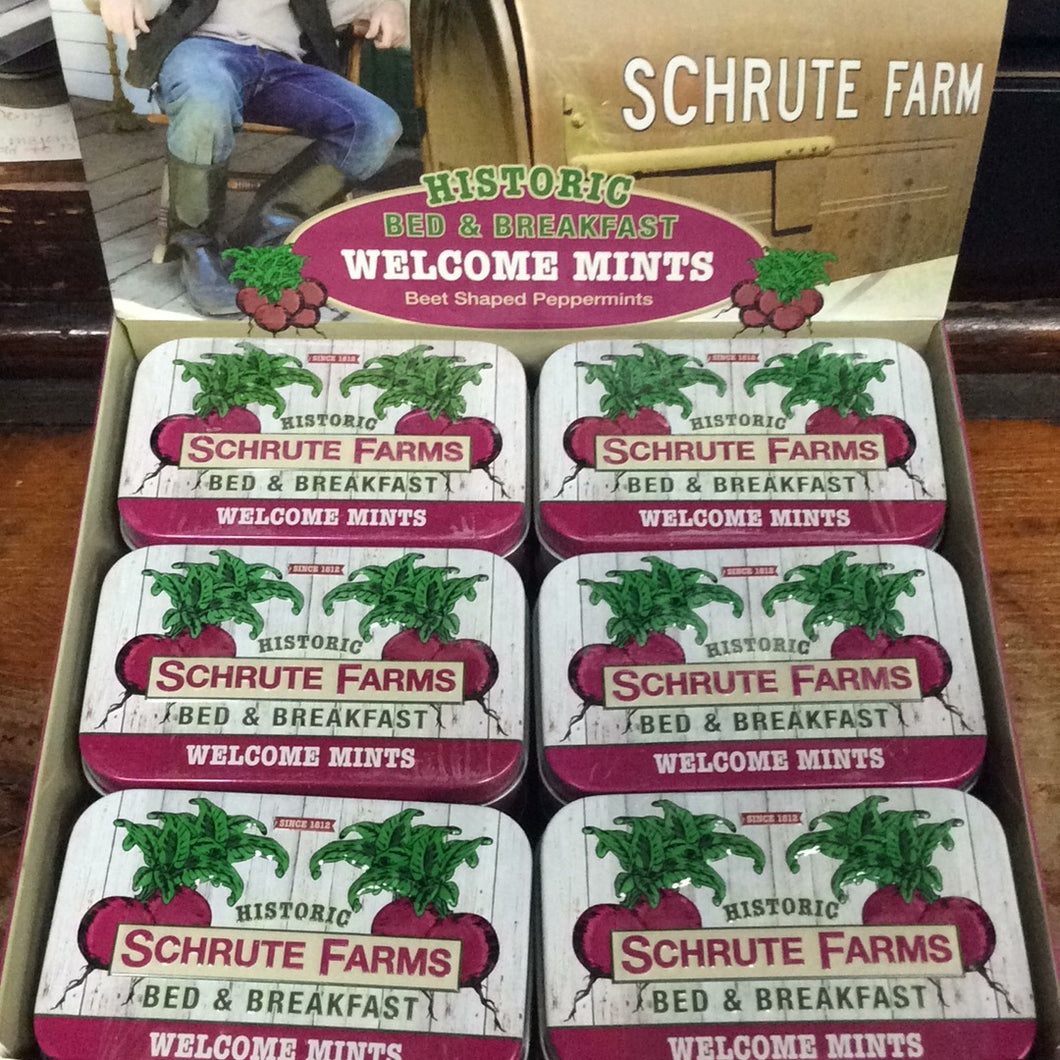 Schrute Farm Historic Bed & Breakfast Welcome Mints in Tin