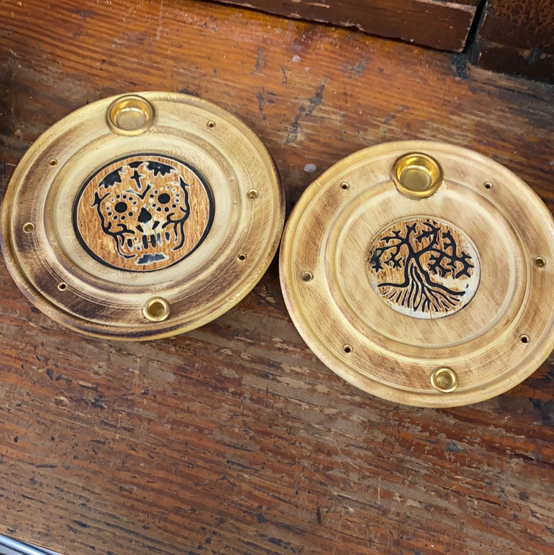 Wooden Circle 4in Incense Burner Tray cones or sticks