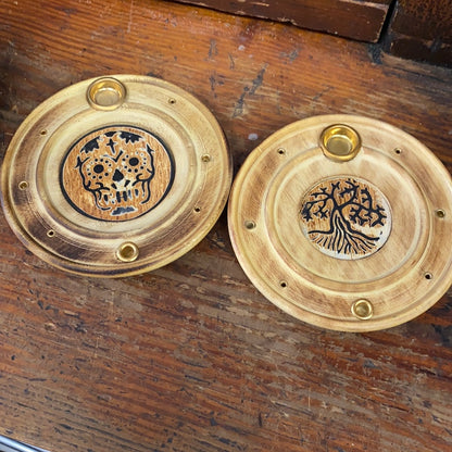 Wooden Circle 4in Incense Burner Tray cones or sticks