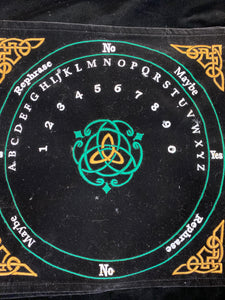 Pendulum Mat green and gold celtic embroidered